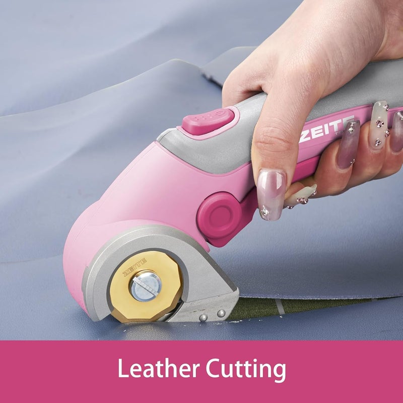 zeite 4V Cordless Scissors,Electric Cardboard Box Cutter with Titanium Coated HSS Blades,Ideal for Cardboard Leather Carpet Fabric Cutting and recycling,Storage Case,Pink - Image 5